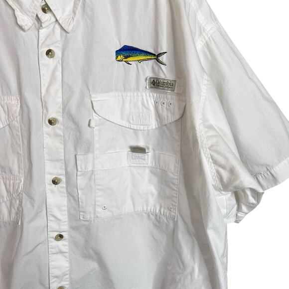 Columbia PFG Button Up Fishing Shirt Adult Large Short Sleeve Vented White - Picture 3 of 7